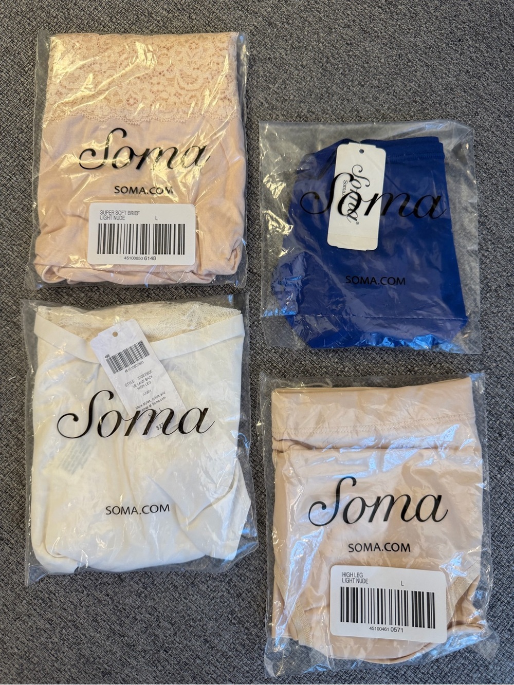 Soma New In Bag Bundle of 4 Panties Underwear Size L Beige Ivory Royal Blue